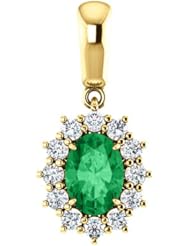 10K Yellow Gold 7.00x5.00mm Oval Cut Emerald and Diamond Pendant -- LIFETIME WARRANTY