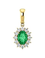 18K Yellow Gold 7.00x5.00mm Oval Cut Chatham Created Emerald and Diamond Pendant -- LIFETIME WARRANTY