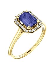 18K Yellow Gold 7.00x5.00mm Emerald Cut Tanzanite and Diamond Halo-Style Ring -- LIFETIME WARRANTY