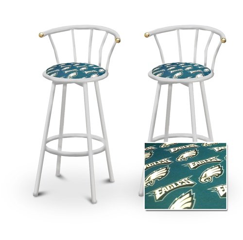 2 Philadelphia Eagles NFL Football Themed Specialty / Custom White Barstools with Backrest Set