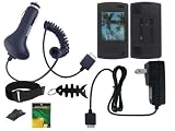 iShoppingdeals - CAR CHARGER + WALL CHARGER + BLACK SILICONE CASE + SCREEN PROTECTOR + ARMBAND + BELTCLIP + FISHBONE KEYCHAIN FOR SONY NWZ S544 S545 MP3 WALKMAN