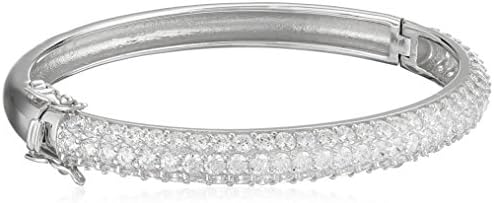 Platinum-Plated Sterling Silver Swarovski Zirconia Pave 3 Row Bangle Bracelet, 2.4"