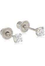 14k White Gold Round Solitaire Cubic Zirconia Cz Basket Stud Earrings with Screw Backs