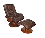 IMAGE OF Oslo Collection BRYNE/612/103 Swivel Recliner and Ottomon in Palace Hickory Bonded Leather with Walnut Finish