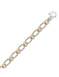 18K Yellow Gold and Sterling Silver Oval and Round Alternate Link Bracelet