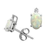 0.66 cttw 14k White Gold AAA Genuine Opal and Diamond Earring Studs in 14k White Gold