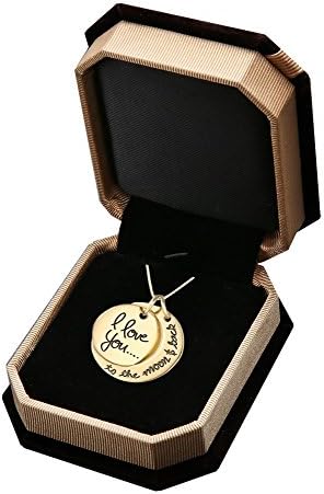 Gold Necklace for Women's Jewelry 18k Gold Plated Two-Piece Pendant "I love you to the moon & back" 23.6" Plus Luxury Champagne Jewelry Case; Touch Your Loved One & Take Her to the Moon NOW!