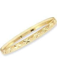 14k Yellow Gold, Women Lady Simple Slip On Bangle Bracelet With Sparkly Cuts
