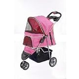 Idirectmart 3-Wheel All Terrain Pet Dog Cat Stroller Pink