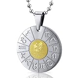 Gemini Twins Sign Zodiac Symbol Stainless Steel Circle Pendant Necklace