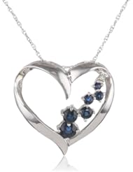 XPY 10K Sapphire and Diamond Heart Framed Pendant Necklace, 18"