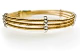 18K Yellow Gold Multi-Strand, Hand-Woven Mesh Bracelet, Designed With Four Bar Shaped White-Gold Stations, Enhanced With Pave Set Diamonds. ( GH-Color, SI-Clarity; c.t.tw.0.35 CT ).