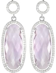 Jewelplus Halo-Style Oval Shaped Dangle Earrings Sterling Silver Complete With Stones Pair