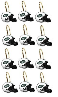 New York Jets NFL Football Team Set of 12 Bathroom Shower Curtain Hooks