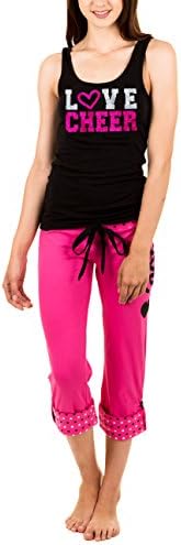 Activewear Apparel Juniors Starry 'Eat Sleep Cheer' Pajama Set (Medium, Black/Pink/Sequin)