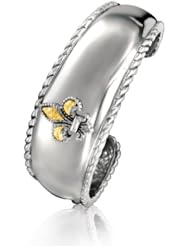Sterling Silver & 18k Yellow Gold Fleur De Lis Cuff Bangle