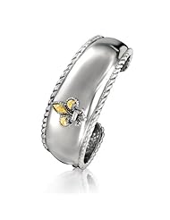 Sterling Silver & 18K Yellow Gold Fleur De List Cuff Bangle