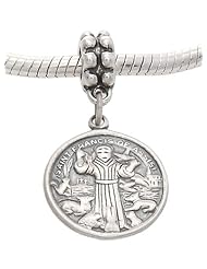 Sterling Silver One Sided Saint Francis of Assisi Dangle Bead Charm