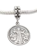 Sterling Silver One Sided Saint Francis of Assisi Dangle Bead Charm