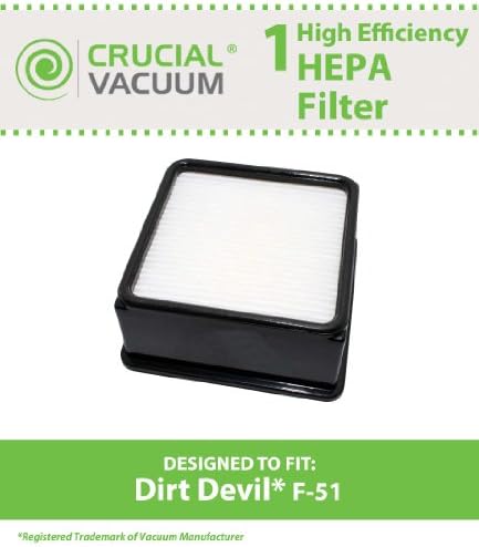 Dirt Devil F51 Replacement HEPA Filter Fits Dirt Devil F-51 Ultra Cyclonic Upright Vacuum Model UD70010, Compare to Dirt Devil F51 Vacuum Cleaner Filter Part # 304008001, 3-04008-001, Designed &amp; Engineered By Crucial Vacuum