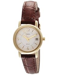 Timex Womens T2N3349J Classic Analog Gold Case Brown Leather Strap Dress Watch
