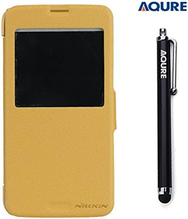 AQURE BrightView Series View Flip PU Leather Case Cover Smart Protector Skin with Stylus Pen for Samsung GALAXY S5 G900 (Yellow)