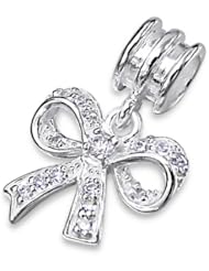 Ribbon Bow Charm Bead Dangle 925 Sterling Silver Fits Pandora Troll Biagi Chamilia Charm Bead Bracelet
