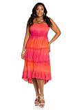 Ashley Stewart Womens Plus Size Smocked Tube Tie-dye Voile Hi-lo Dress