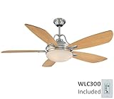 IMAGE OF Savoy House 52-490-5MP-SN 52-Inch Santa Ana Ceiling Fan, Satin Nickel Finish with Maple Blades and White Opal Etched Glass Shade