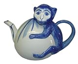 Blue and white monkey teapot - hand painted porcelain