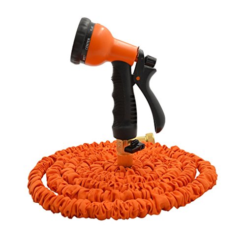Seedan Flexible Garden Water Hose with Durable Double Latex Expandable Kink-free Hose Pipe and Fits Common Style Spiral Hose Fittings + Professional Spray Gun Orange 150FT