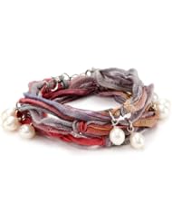 Ettika "Vintage Ribbon" Rainbow Wrap Bracelet Silver Pearl Drops