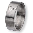 Flat Brushed Titanium Ring with Cross Design (8.0 mm) With Wood Box - Sizes 8-12