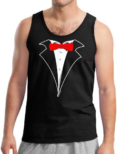 Mens Black Tuxedo Tanktop with Red Tie