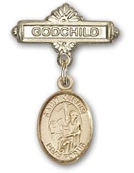 14K Gold Baby Badge with St. Jerome Charm and Godchild Badge Pin