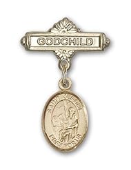 Gold Filled Baby Badge with St. Jerome Charm and Godchild Badge Pin