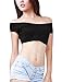 Allegra K Women Off Shoulder Short Sleeves Slim Fit Crop Tube Top Black S