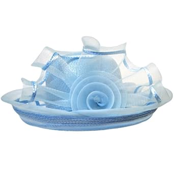 Aqua Blue Fancy Church Hat With Rosette & Netting