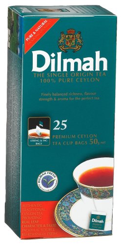Dilmah Premium 100% Pure Ceylon Tea, 25-Count String & Tag Teabags (Pack of 6) by Dilmah