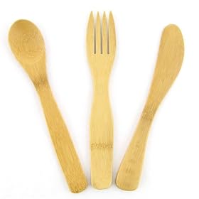 6 Piece Bamboo Flatware Set, 2 place settings: Knife Fork and Spoon by ThinkBamboo - Tableware