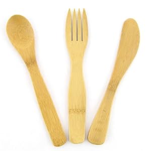 6 Piece Bamboo Flatware Set, 2 place settings: Knife Fork and Spoon by ThinkBamboo - Tableware