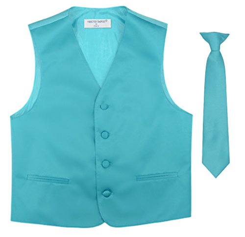 BOY'S Dress Vest & NeckTie Solid TURQUOISE AQUA BLUE Color Neck Tie Set