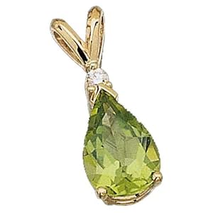 14K Yellow Gold Icy Green Peridot and Diamond Fashion Pendant