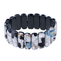 Pugster Silver Foil White And Blue Flower Brown Murano Glass Bracelet