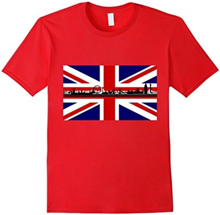Men's London Skyline British Union Jack Flag T Shirt Small Red