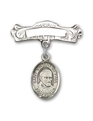 Sterling Silver Baby Badge with St. Vincent de Paul Charm and Arched Polished Badge Pin