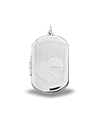 Sterling Silver Dog Tag "Double Heart" Locket 1 inch x 1-1/4 inch in Sterling Silver