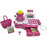 Pink Supermarket Cash Register with Checkout Scanner, Weight Scale, Microphone, Calculator, Play Money and Food Shopping Playset for kids