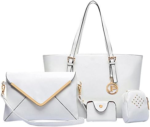 YipGrace Women Handbag Shoulder Messenger Bag 4Pcs Set White