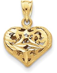 14k Yellow Gold Fancy Puffed Heart Pendant. Metal Wt- 2.25g
